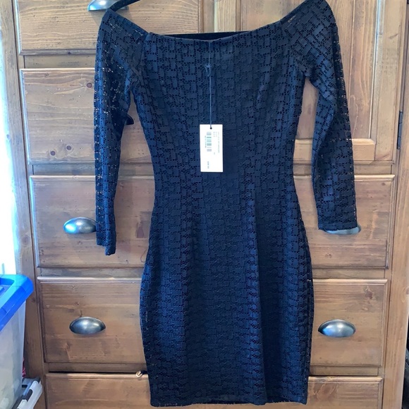 NWT Geo-Lace Off the Shoulder Black Dress - Picture 6 of 8